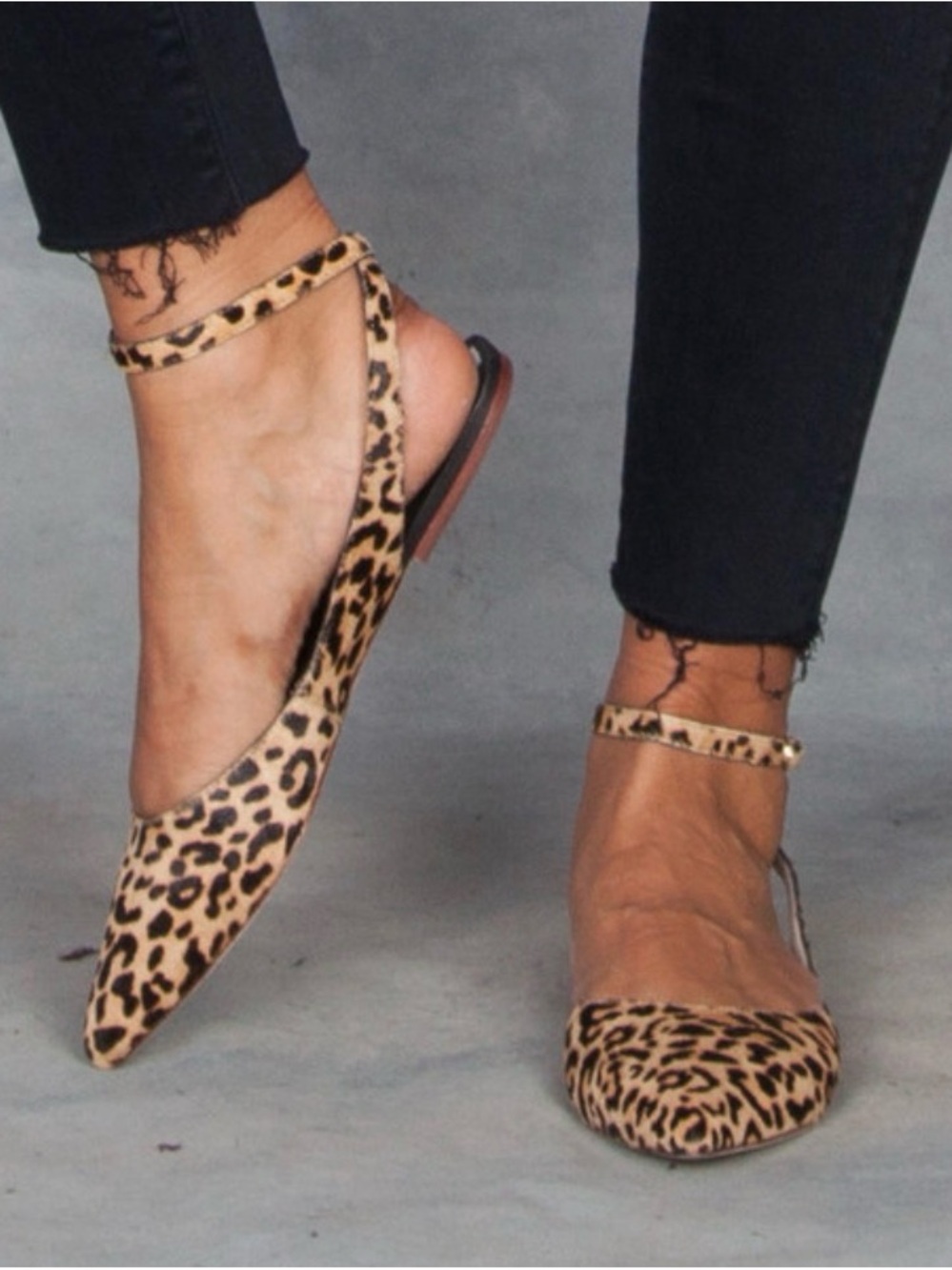 Steve Madden Leopard Print Pointed Toe Ankle-Strap Flats